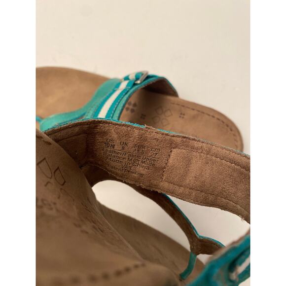 NATURALIZER N5 Comfort Slip on Sandal Teal Leather Striped Canvas Strap 10N - Picture 6 of 9